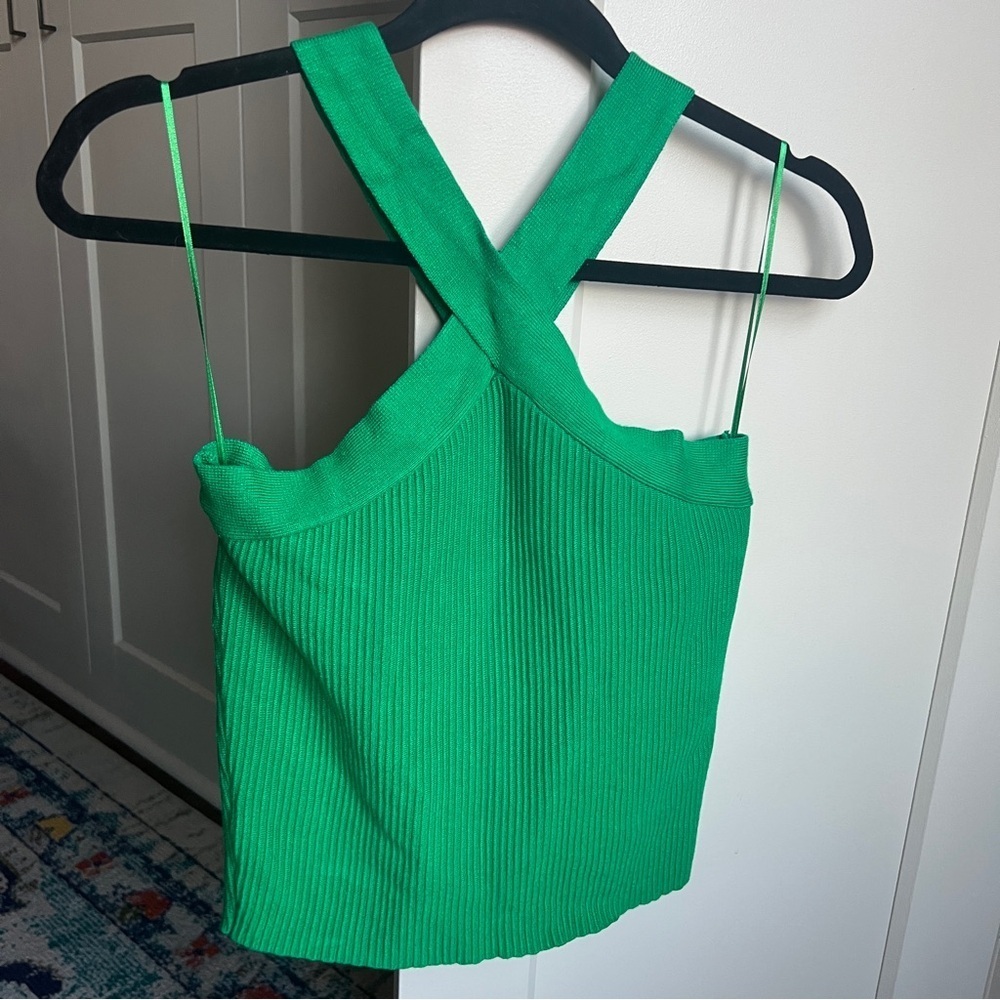 House of Harlow 1960 Kelly Green Ribbed Criss Cross Halter Top large